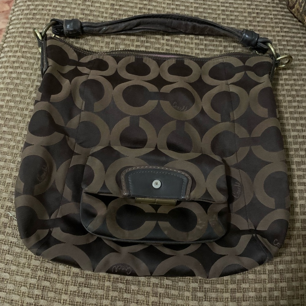 Coach Kristin Brown Op Art Sateen Hobo Bag #14753 - Picture 6 of 7